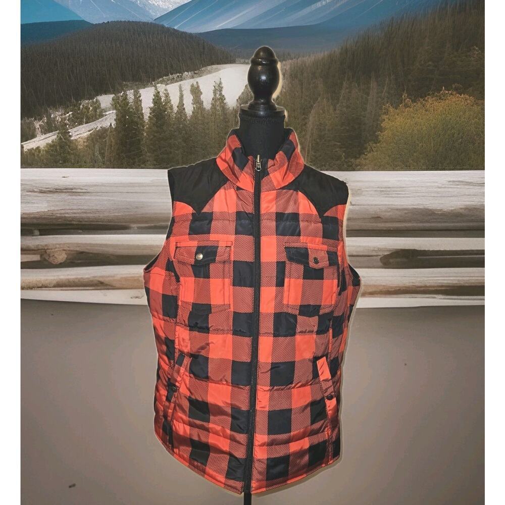 Ariat County Quilted Red Black Plaid Puffer Vest Women's XXL EUC